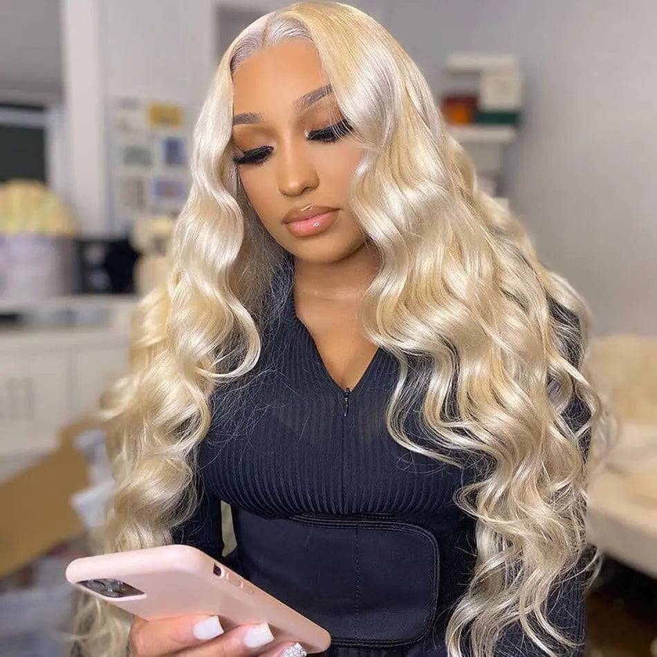 Featuring soft, flowing body waves in a striking blonde shade, it blends seamlessly with your natural scalp thanks to the transparent lace, offering a flawless, natural look with effortless styling. - BU HAIR